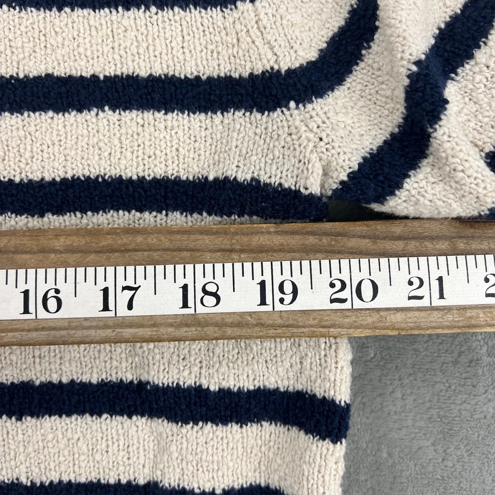 J.Crew Womens Small Ivory Navy Blue Striped Boucle Knit Turtleneck‎ Sweater